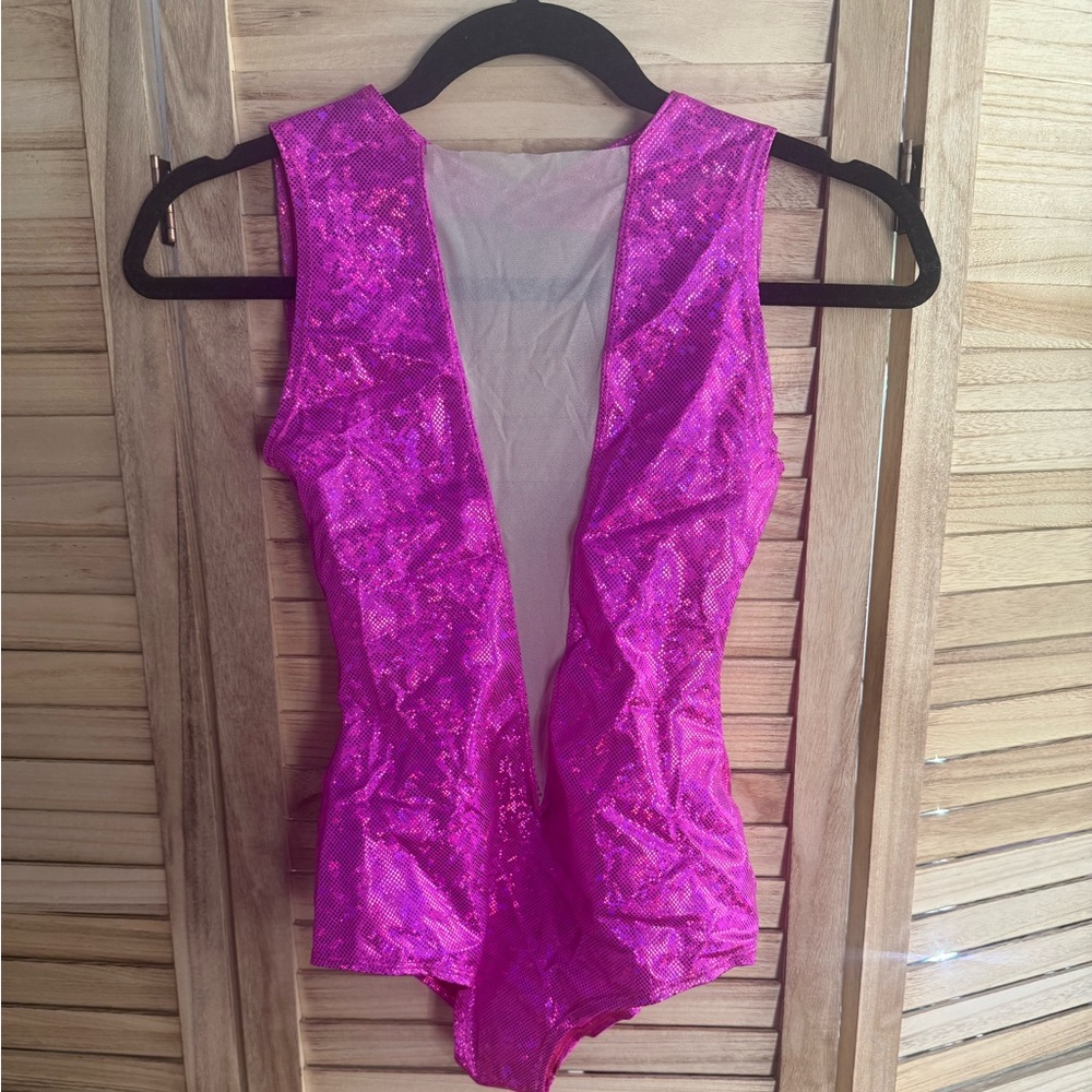 FORPLAY Hot Pink Fuchsia Shimmer Deep V Bodysuit